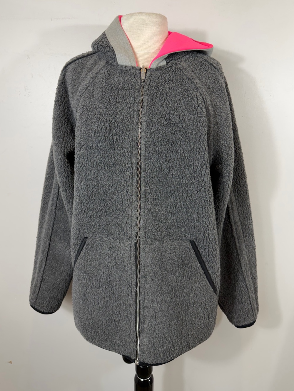 T by Alexander Wang Reversible Pink Gray Sherpa Fleece Hooded Jacket Small